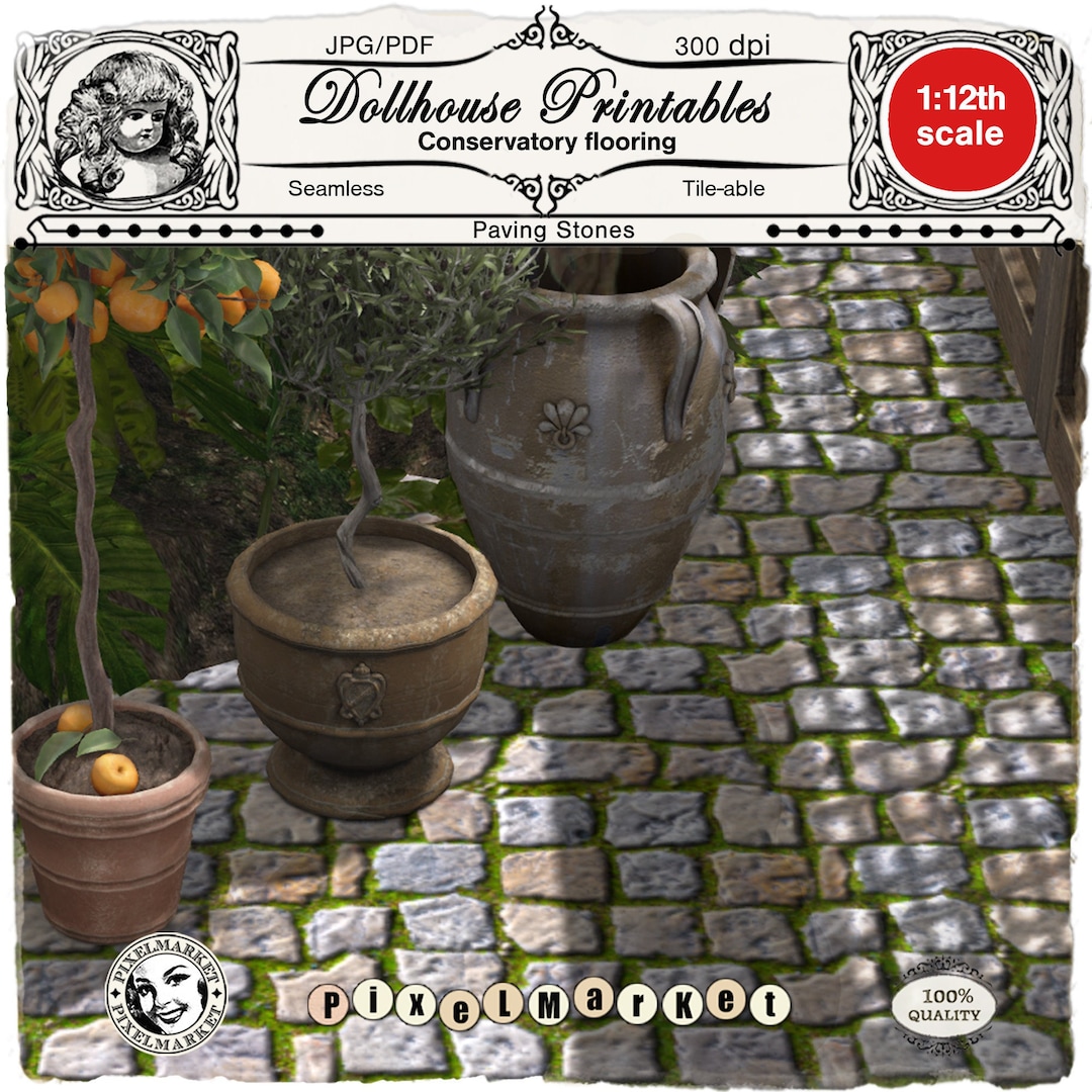 Dollhouse 1/12 Printable Floor Conservatory Flooring Paving Stones ...