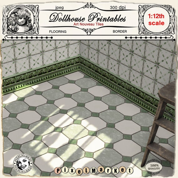 1/12 scale Dollshouse Miniature Star Tile Printable sheet Art ...