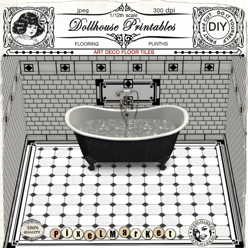 DOLLHOUSE Flooring ART DECO Bathroom 1/12 scale Black & White Etsy