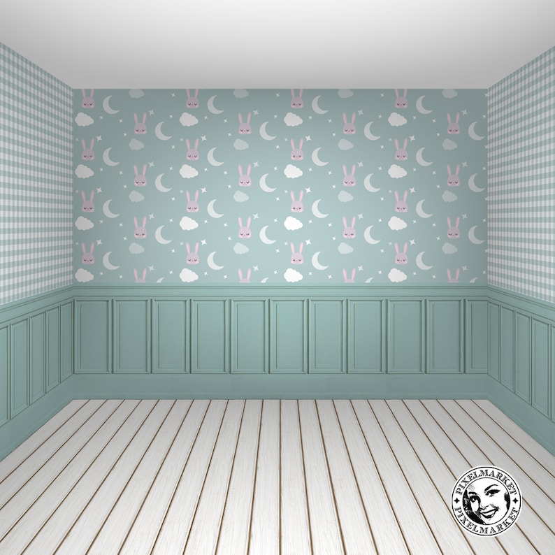 DOLLHOUSE Miniature 1/12 Nursery Wallpapers w/ Panel & wood Etsy