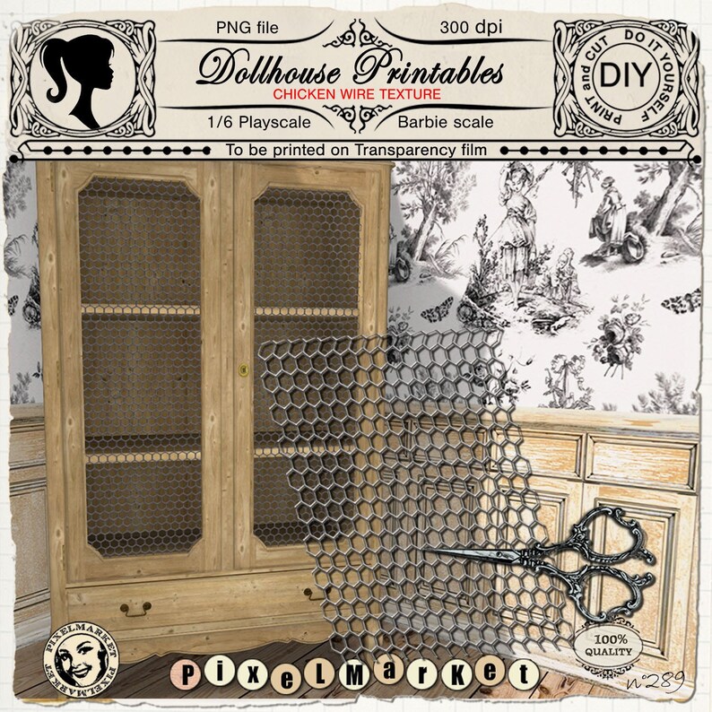 Dollhouse Furniture Chicken Wire Printable Sheet Barbie Scale Playscale For Diy Rustic Cabinet Farm Decor Chicken Coop Digital Download