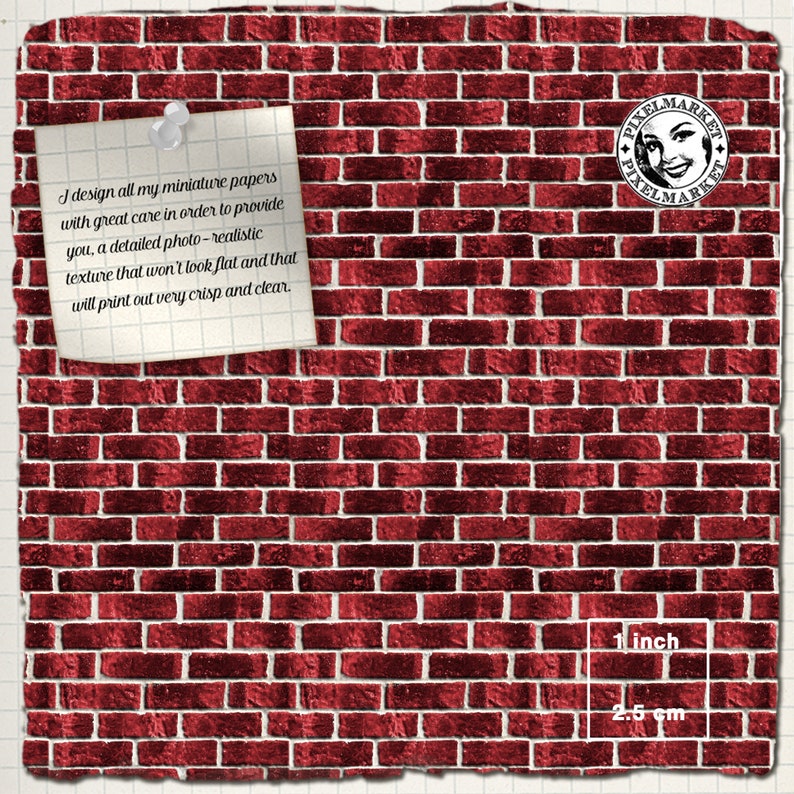 DOLLHOUSE PRINTABLE Wallpaper Red Brick Tiles Digital Sheet - Etsy