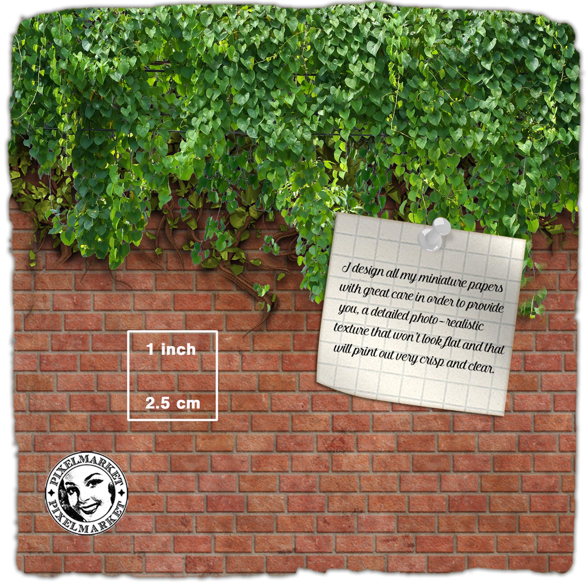 DIORAMA Miniature Garden Backdrop Printable BRICK WALL With Hanging Ivy ...
