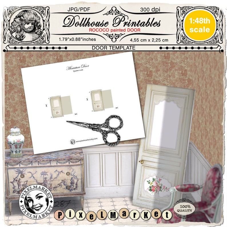 Dollhouse Miniature 1:48th DOOR PRINTABLE TEMPLATE Download - Etsy