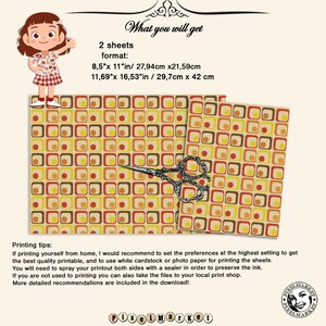 PUPPENHAUS Miniatur 60er 70er WALLPAPER Retro gelb rot Tapete Printable Sheet download für 1/6 Puppenhaus Buchecke Roombox Diorama Bild 3