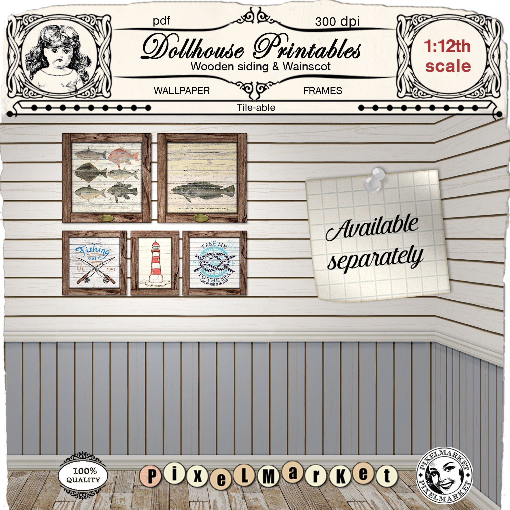 Dollhouse miniature printable wall art print on barn wood Etsy