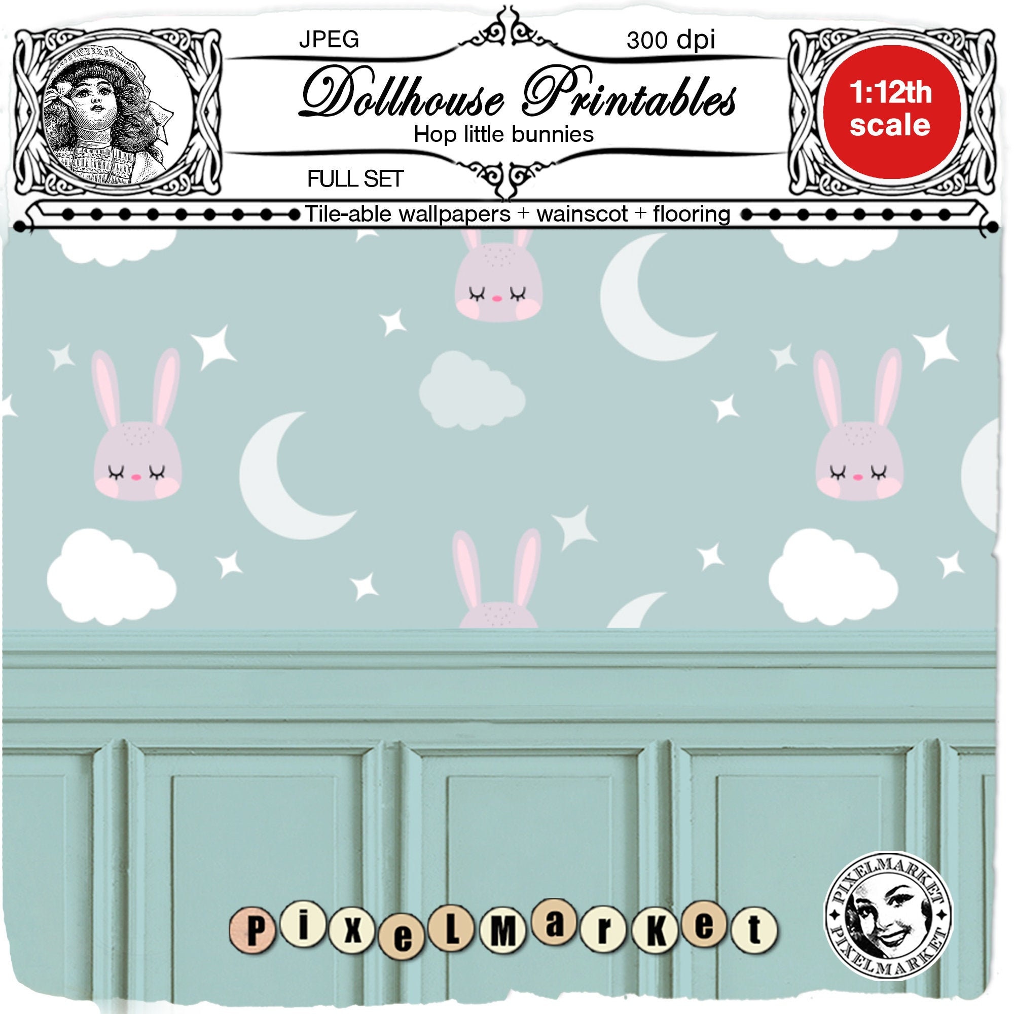 DOLLHOUSE Miniature 1/12 Nursery Wallpapers w/ Panel & wood Etsy