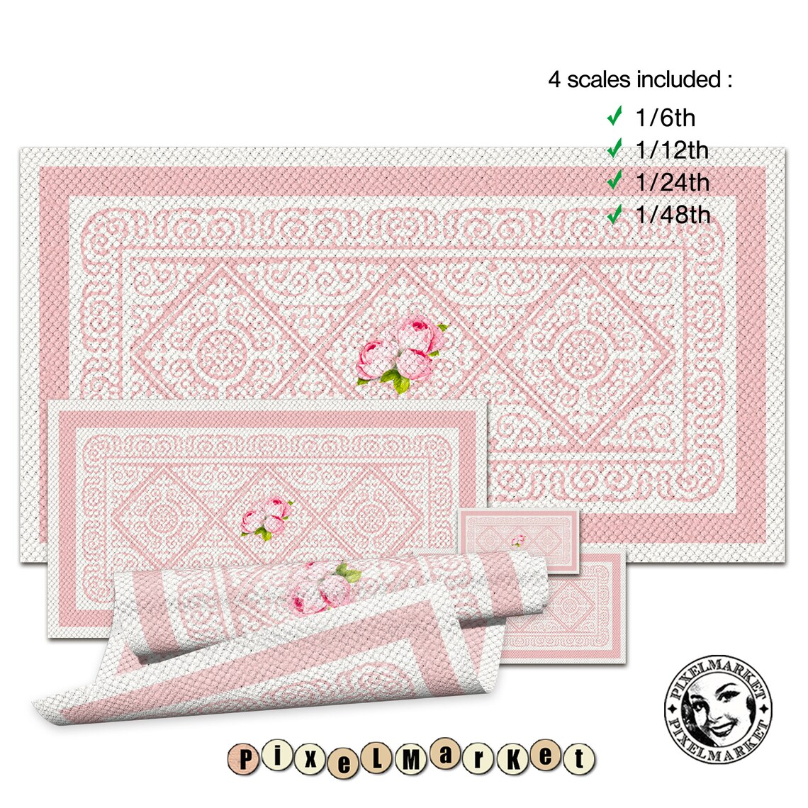Pri Rugs Templete Dollhouse Miniature Aubusson RUG Printable Carpet Digital Template to ...