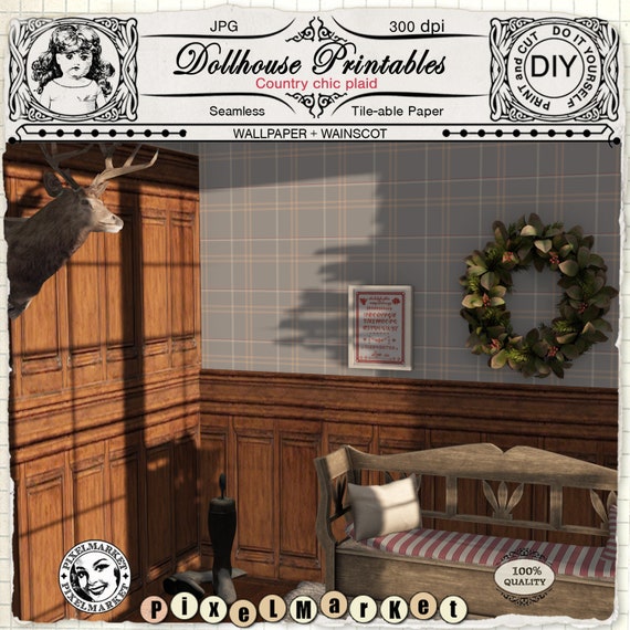 Dollhouse Wallpaper With Wainscoting For 1 12th Miniature Etsy