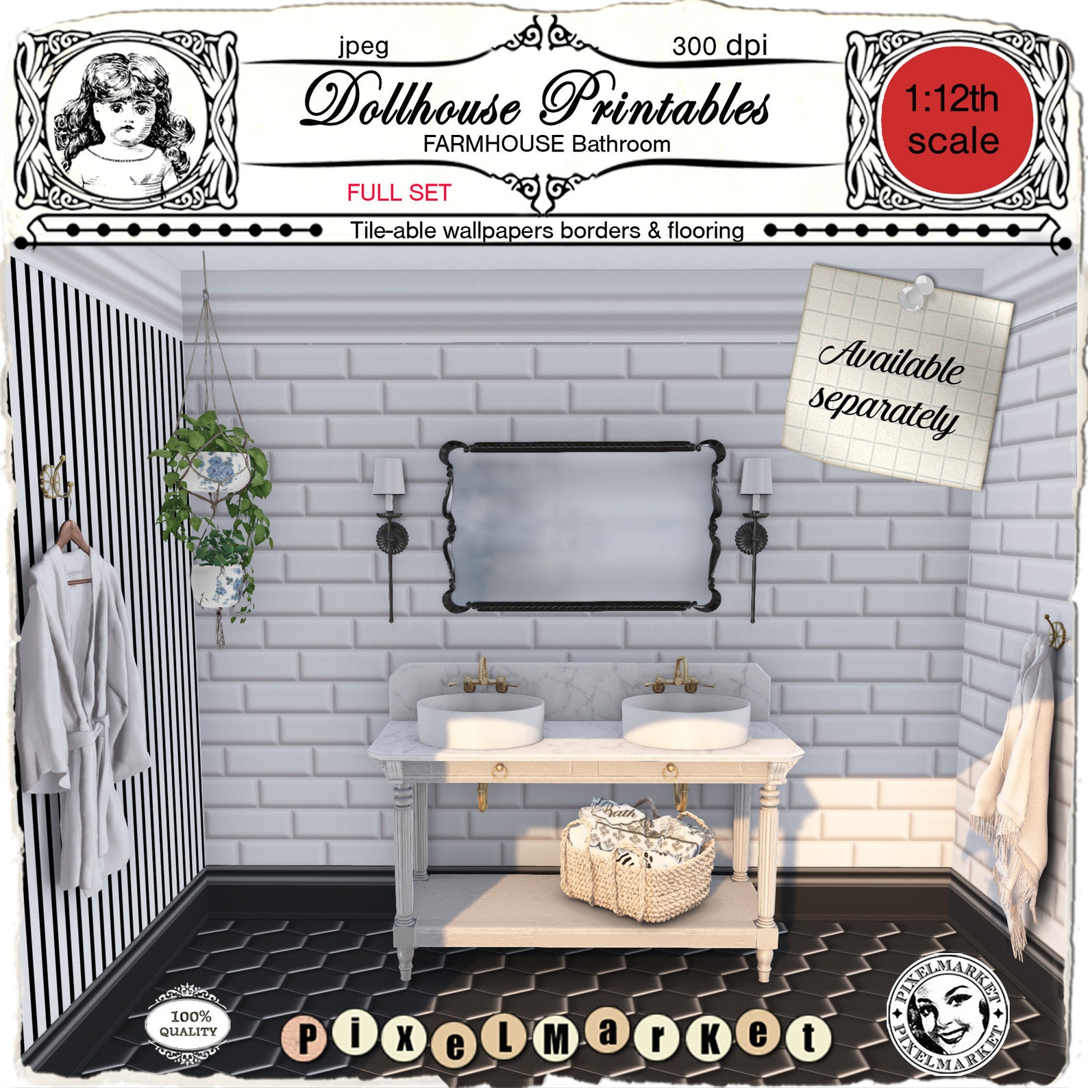 DOLLHOUSE Flooring ART DECO Bathroom 1/12 scale Black & White Etsy