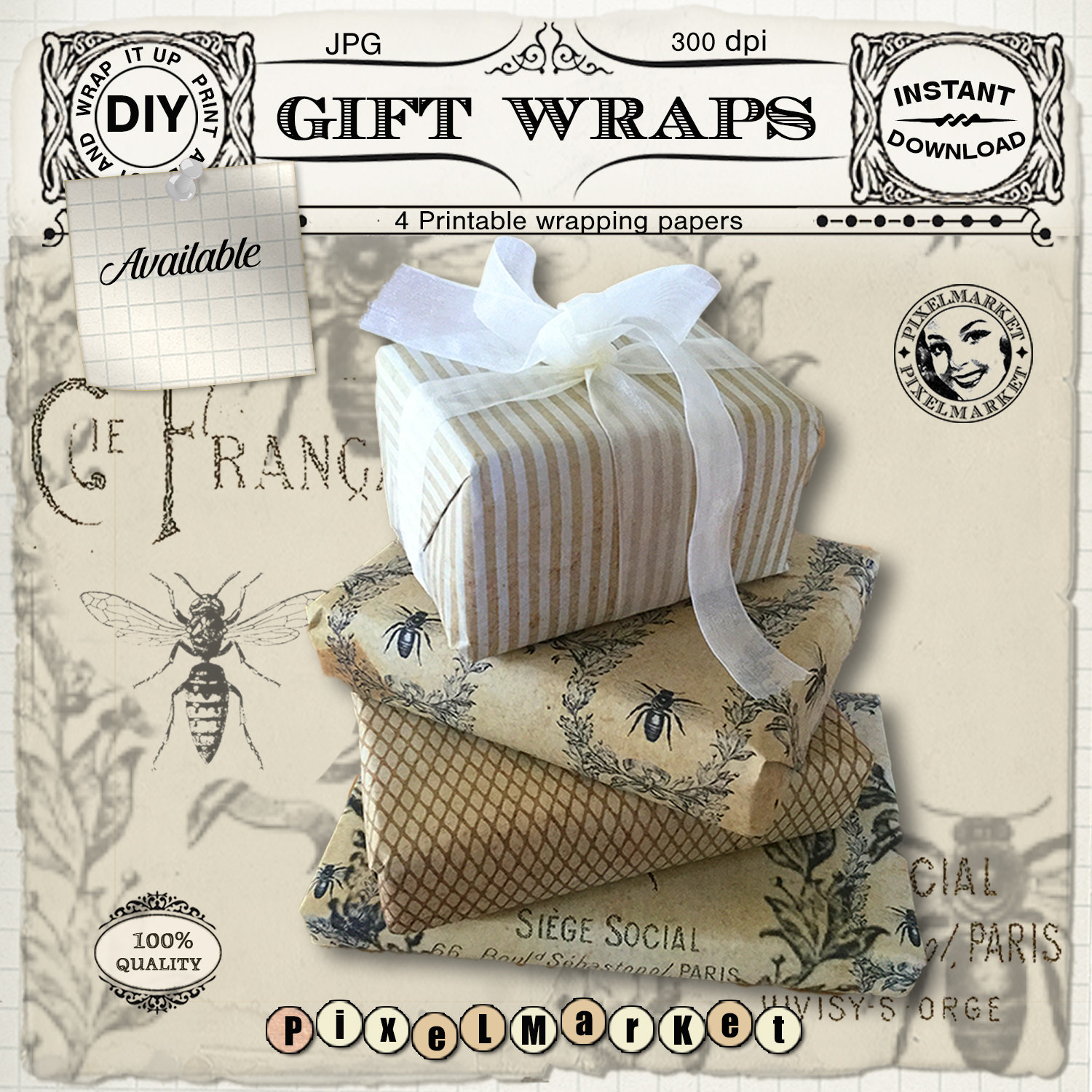 Printable Vintage WRAPPING PAPER Gift Wrap for Boy