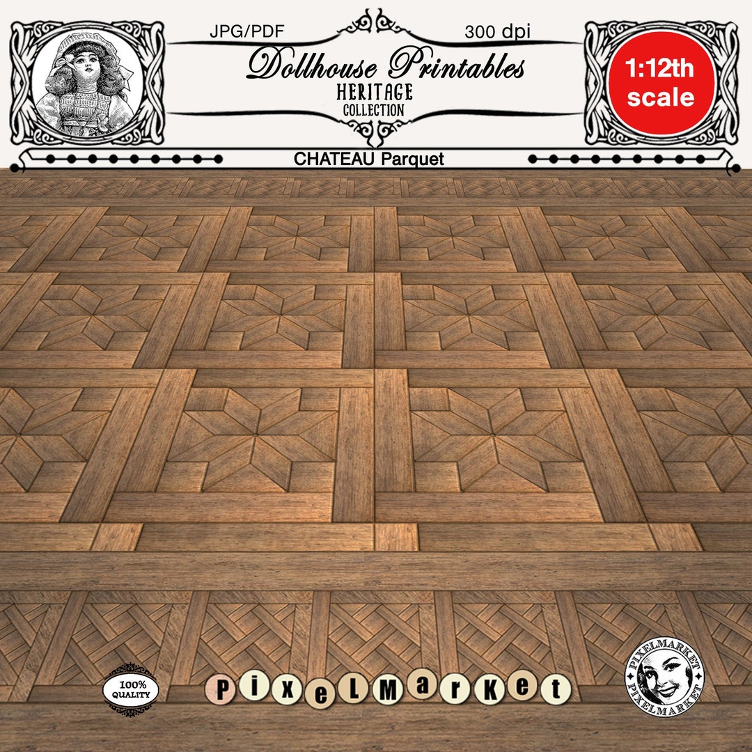 DOLLHOUSE WOOD FLOORING Elegant Parquet Etoile With Border Printable ...