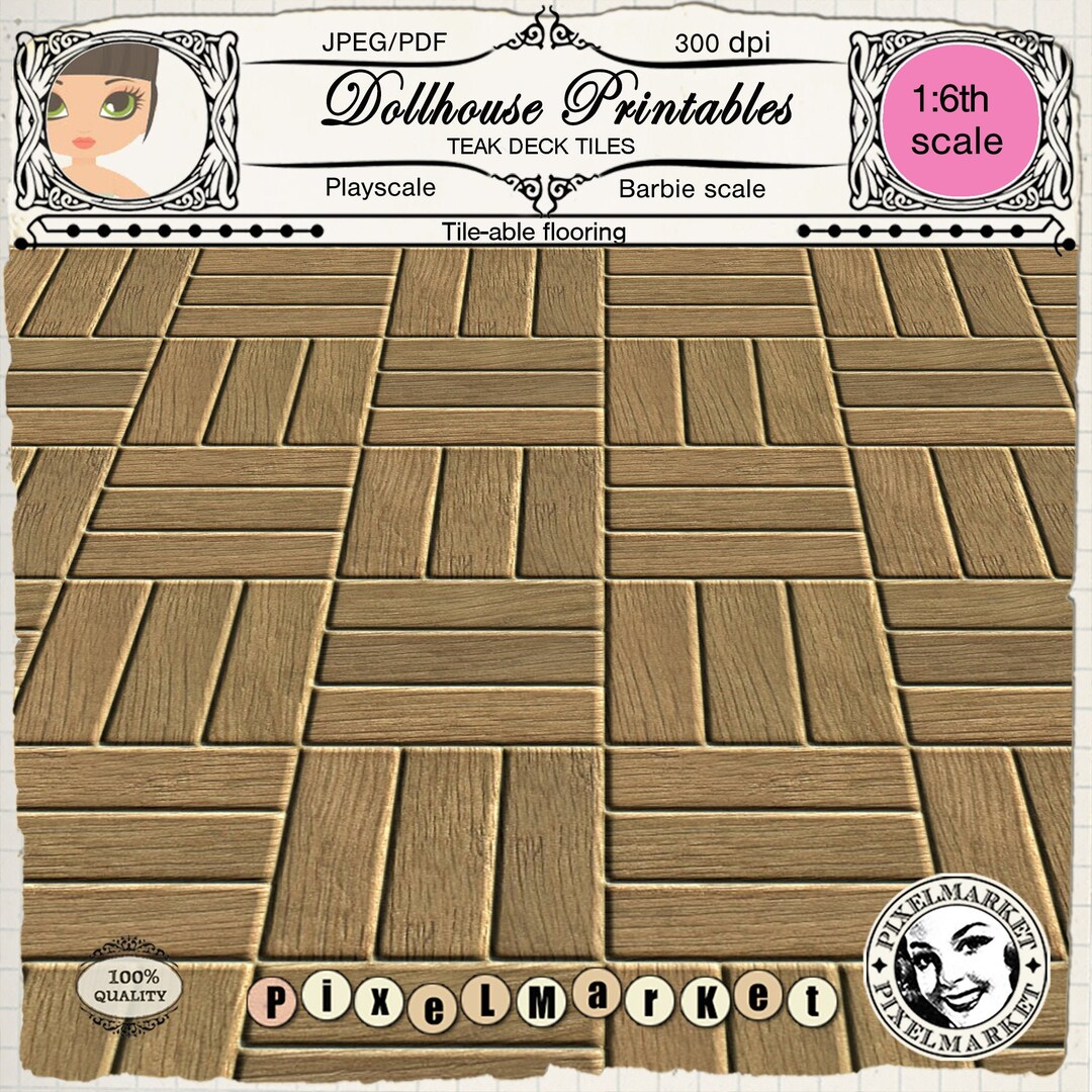 DOLLHOUSE Printable Playscale Flooring Teak Wood Decking Miniature ...