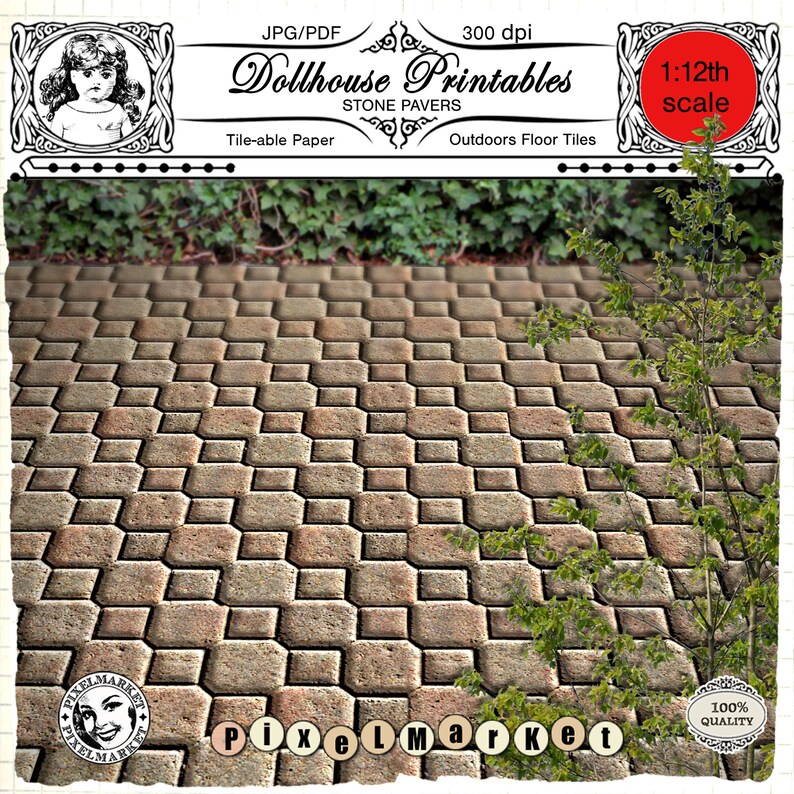 Dollhouse Printable flooring 1/12 Cobblestone paving wallpaper | Etsy