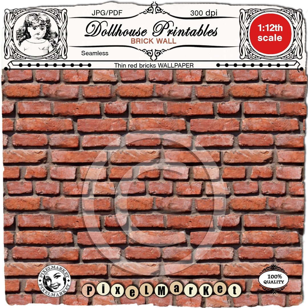 Red Brick Dollhouse Wallpaper Printable Brick Wall Download Ideal for 1 ...
