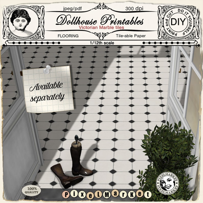 Dollhouse Printable Wallpaper w/ Border Victorian ART NOUVEAU Etsy