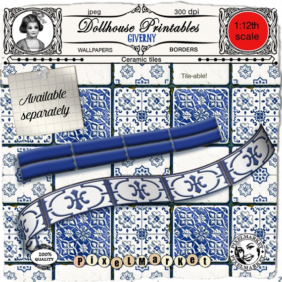 Melody Jane Puppenhaus Tapete Renaissance Weiß Auf Blau – 1:12 Maßstab, 435x305 Mm – Für Miniatur-Dekoration