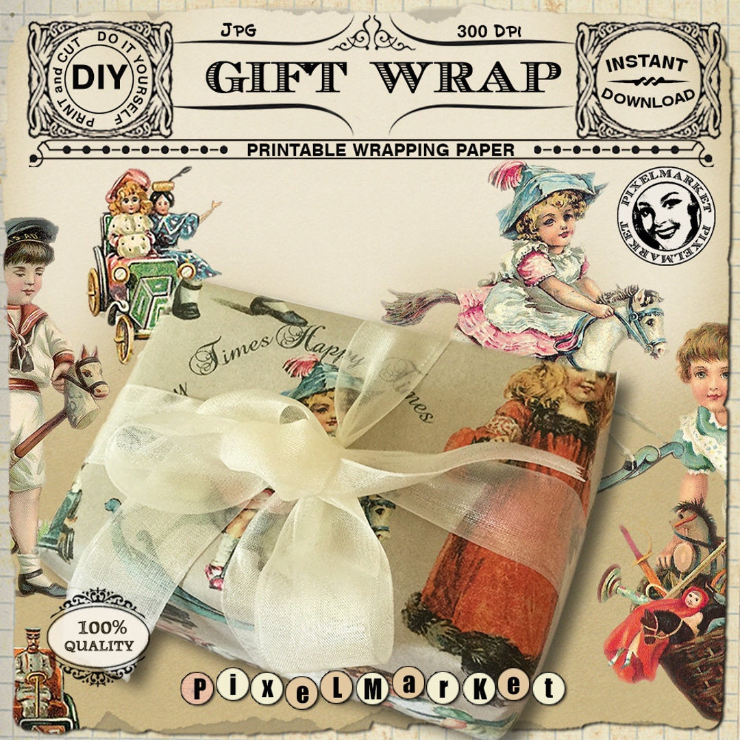 Printable WRAPPING PAPER Victorian Gift Wrap Vintage Toys Etsy