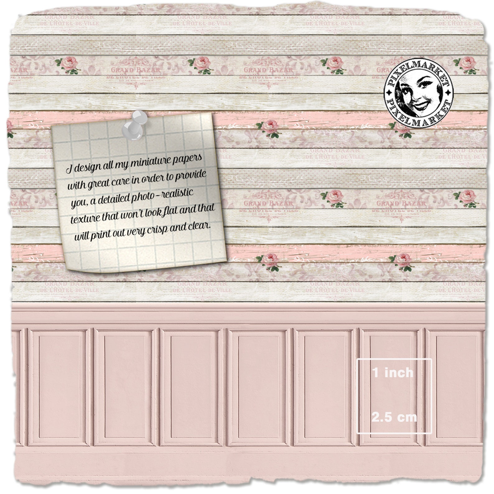 DOLLHOUSE printable Wood plank WALLPAPER with WAINSCOTING | Etsy