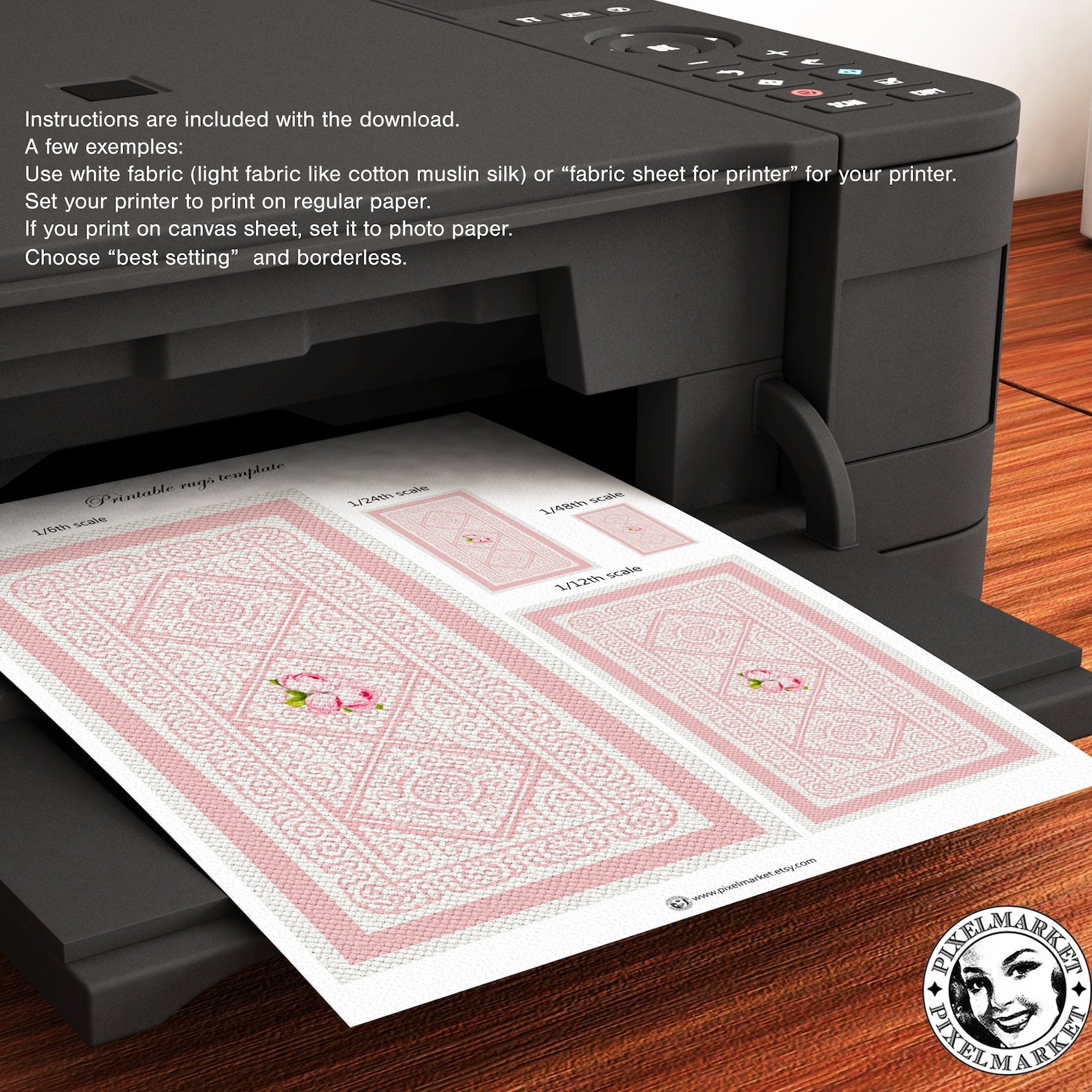 Pri Rugs Templete Dollhouse Miniature Aubusson RUG Printable Carpet Digital Template to ...