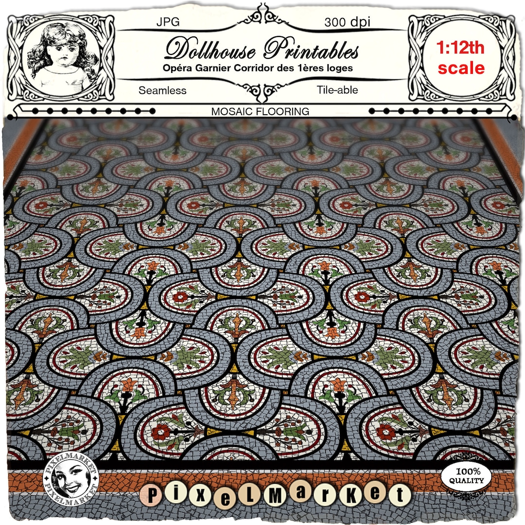 DOLLHOUSE Printable Flooring Miniature Mosaic Floor Tiles From Opera ...