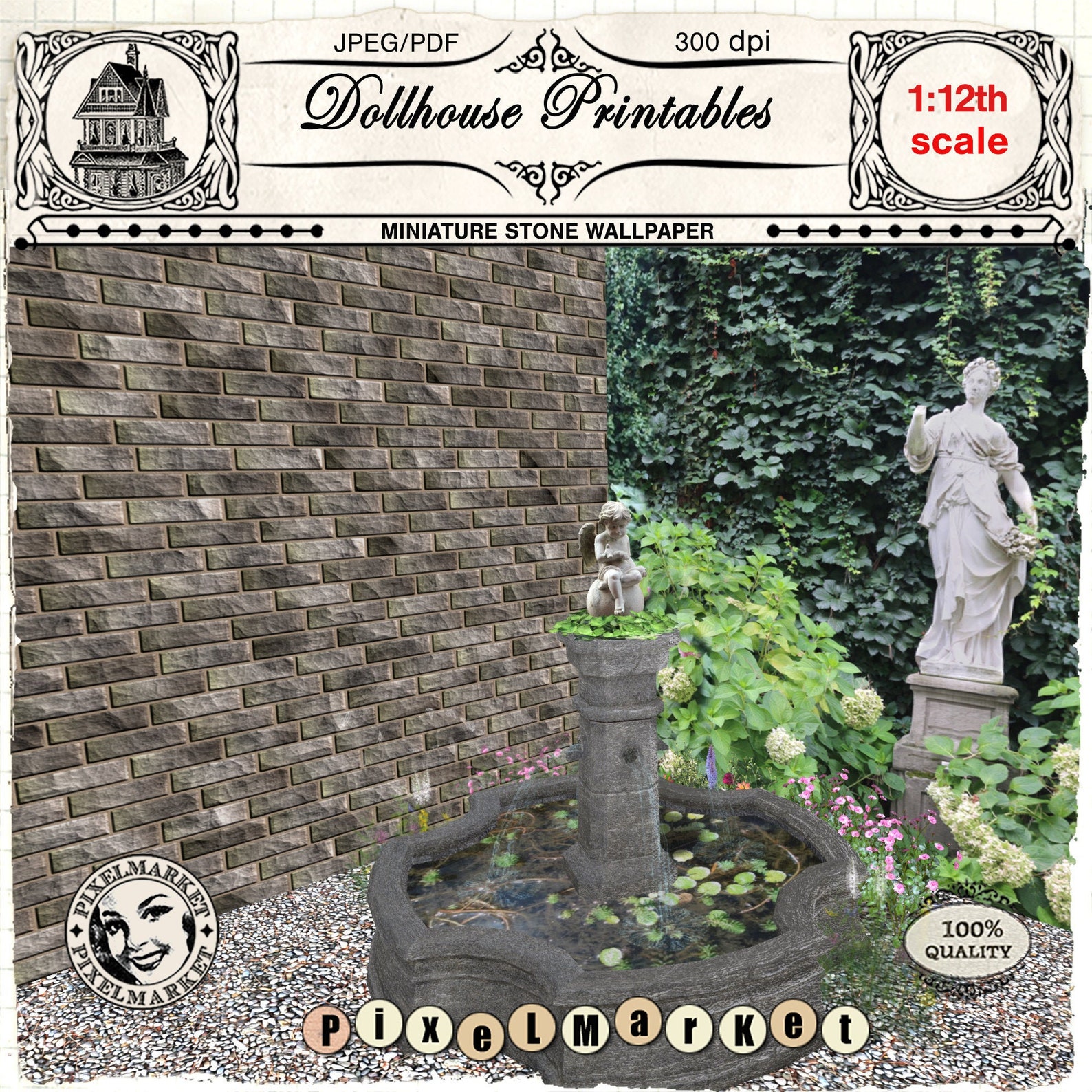 DOLLHOUSE PRINTABLE Wallpaper Old Stone Wall 1 12th Scale - Etsy