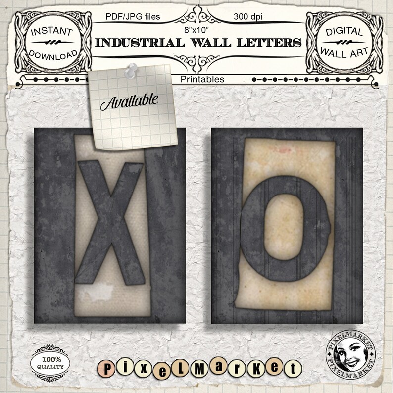 industrial wall letters printable collage sheet alphabet wall etsy