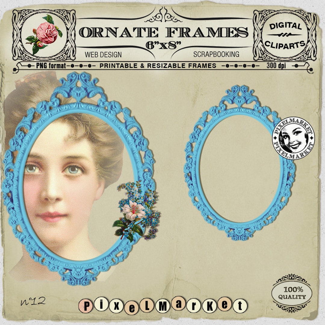 BLUE Ornate PICTURE FRAME Cliparts for Photographer  Blog Etsy