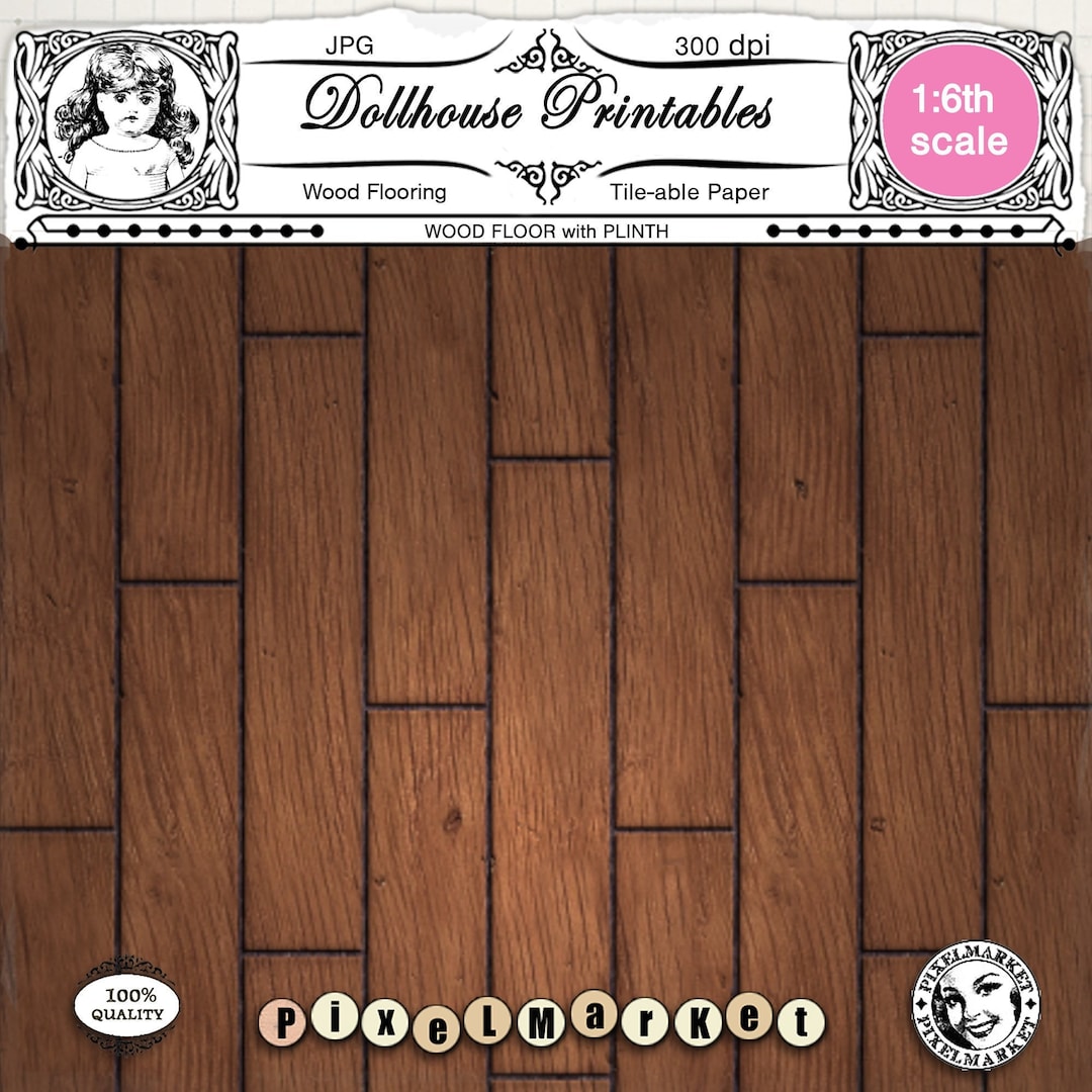 DOLLHOUSE Wooden Flooring Miniature Brown Wood Floor Printable Straight ...