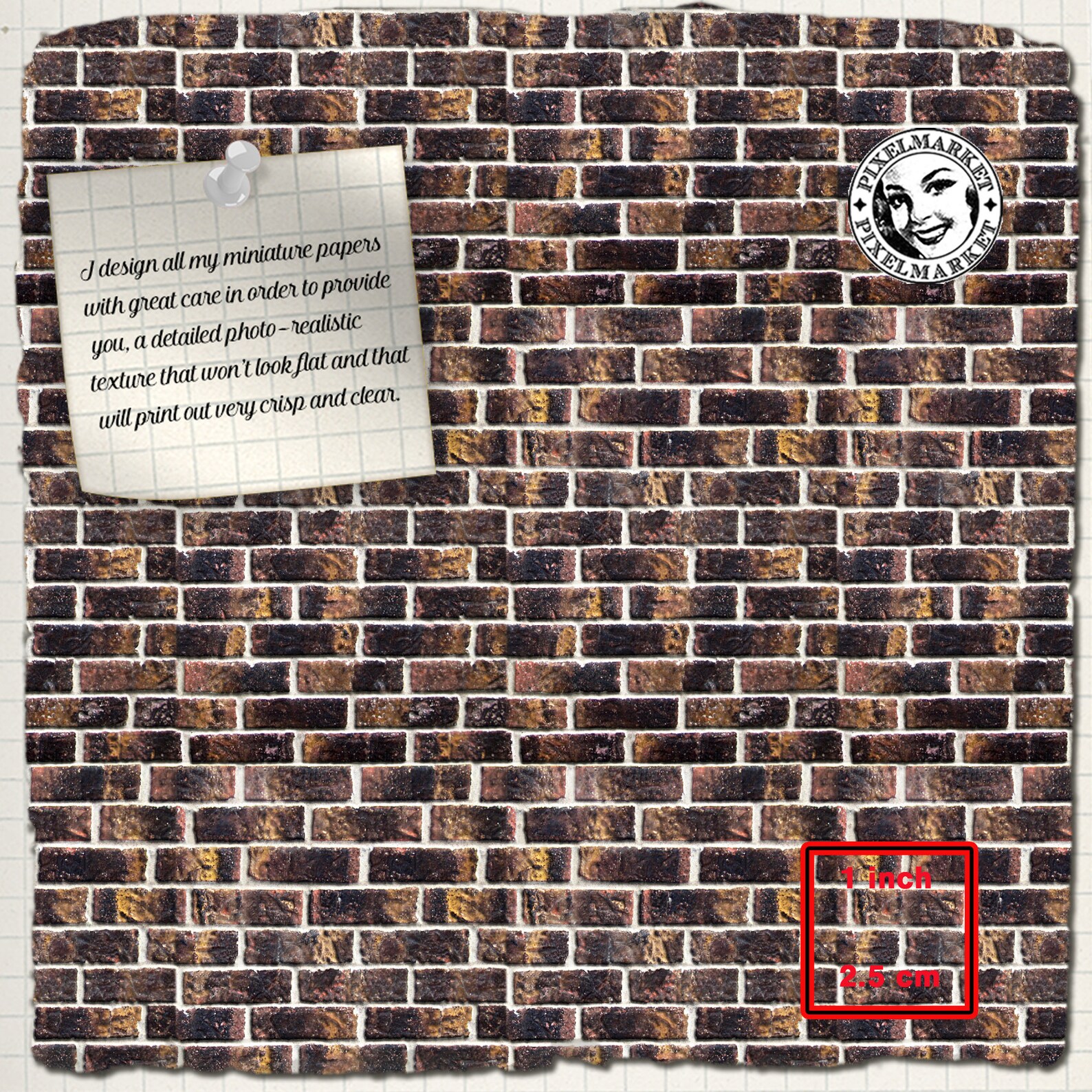 DOLLHOUSE PRINTABLE Brick Wallpaper 1/12 Brick Tiles Digital - Etsy