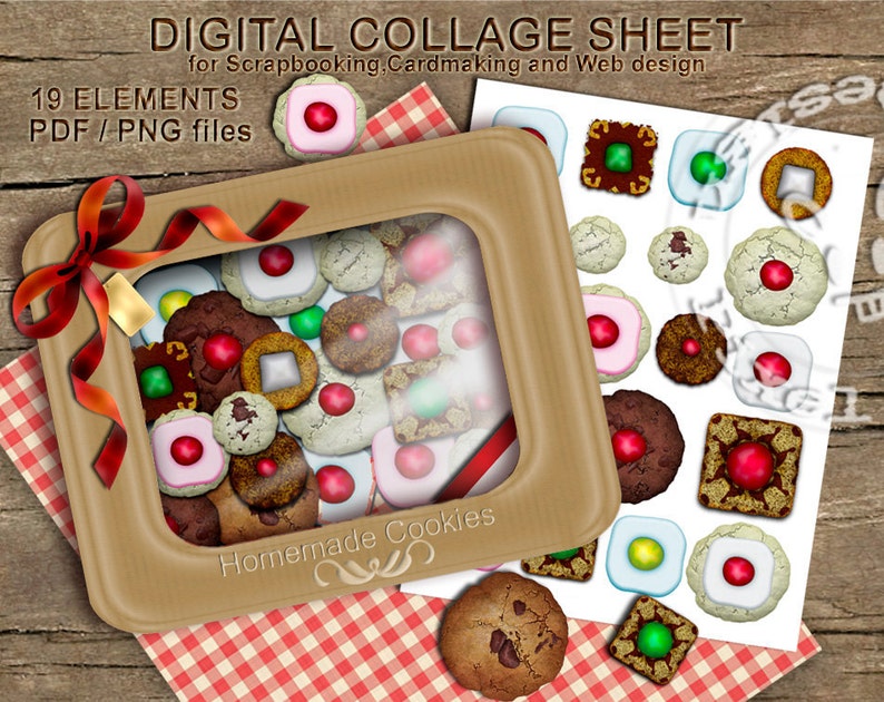 DIGITAL COOKIES CLIPARTS Printable Collage Sheet Download Card Making Invitation Cakes Embellishments Food Cook Biscuit Kid Party e07 image 1