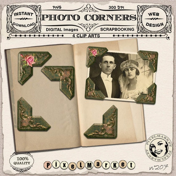 Decorative Photo CORNER CLIPARTS SET Picture Frame Overlay Card Corner for CardMaking Photographer Scrapbooking Blog Web Design n207