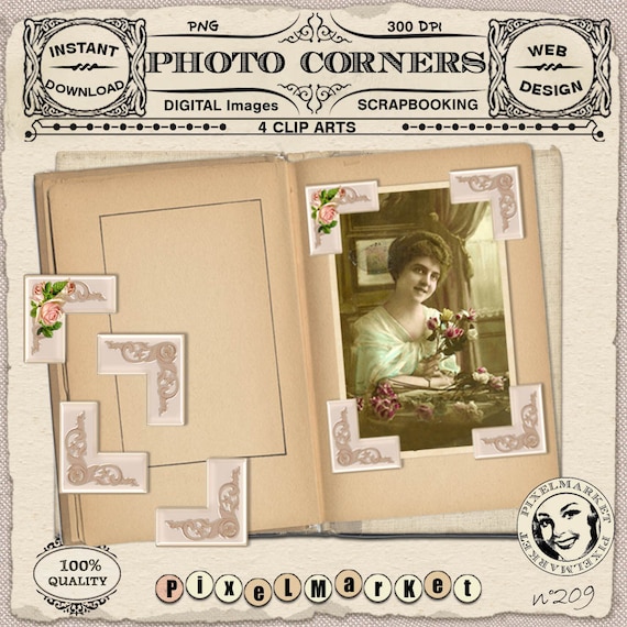 Vintage Scrapbook Photo Corners  Photo corners, Vintage scrapbook, Photo  scrapbook