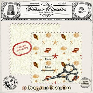May include: A printable fabric design featuring a seashell and starfish pattern on a cream background. The design is available separately and is 1 inch by 2.5 inches.