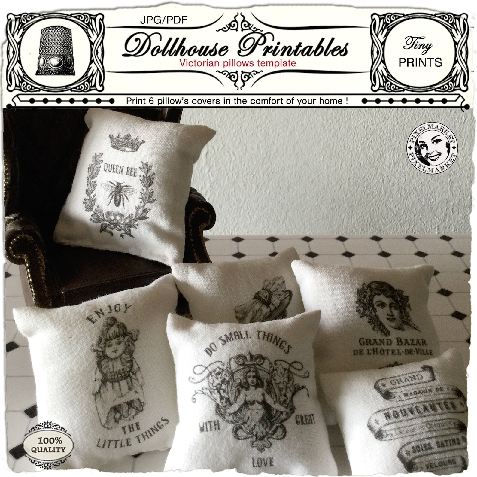 Dollhouse PILLOW Set of 6 Printable Cushions TEMPLATE | Etsy