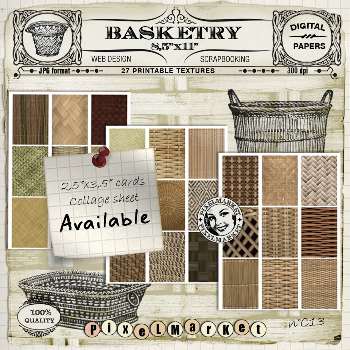 WICKER and Wooven BASKET Backgrounds Digital Paper Basketry - Etsy