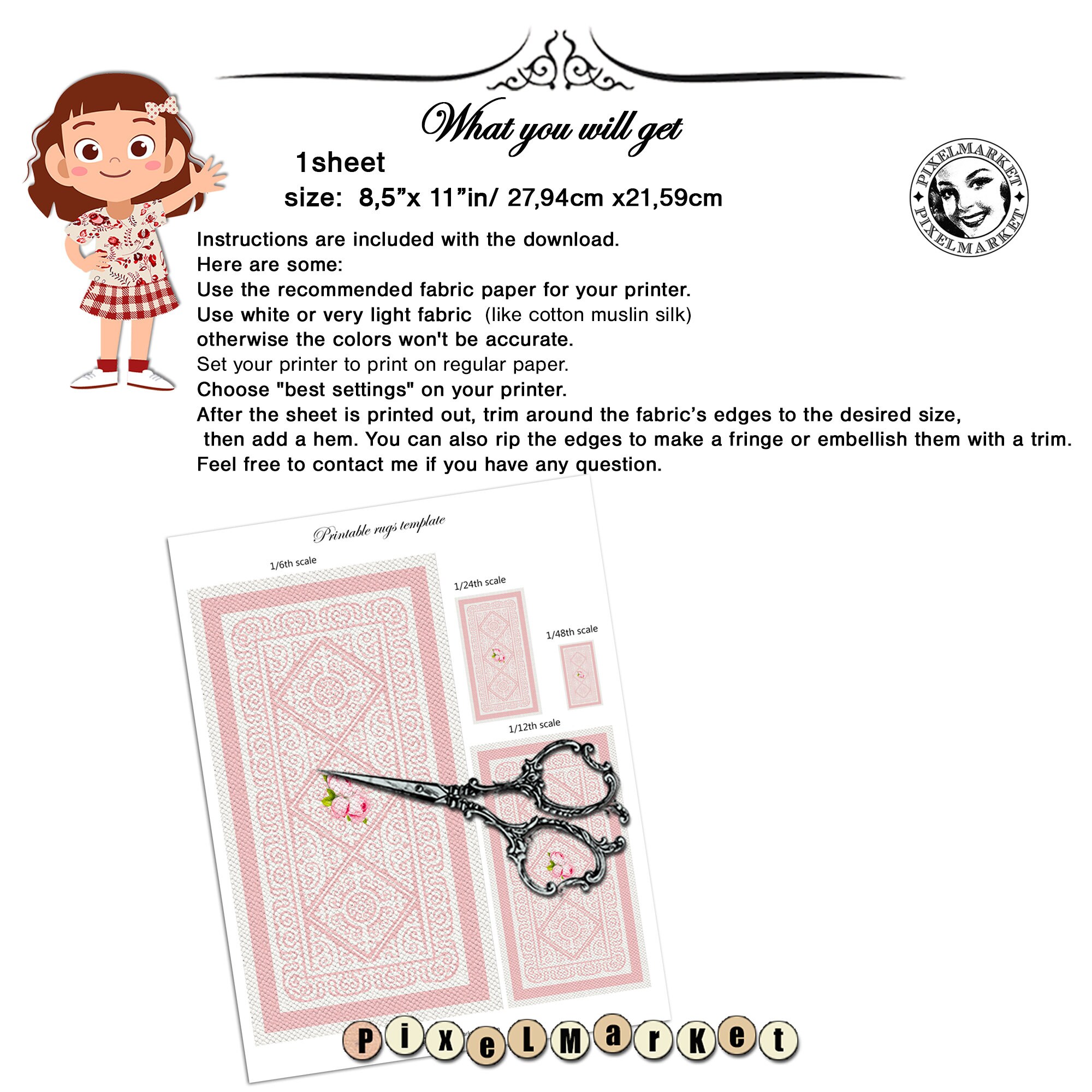 Pri Rugs Templete Dollhouse Miniature Aubusson RUG Printable Carpet Digital Template to ...
