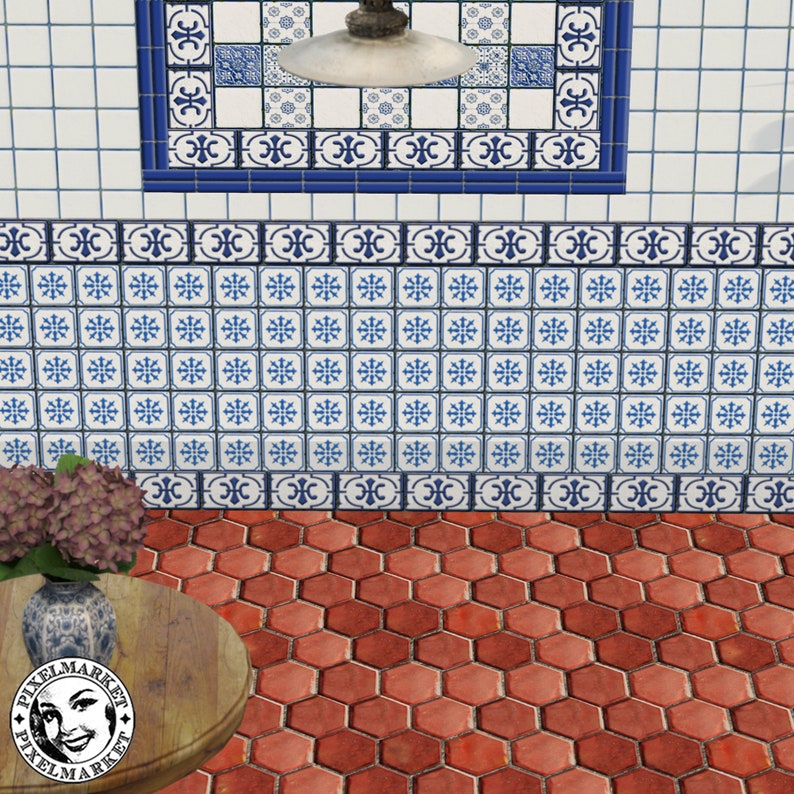 DOLLHOUSE Kitchen wall tiles Printable WALLPAPERS border & Etsy