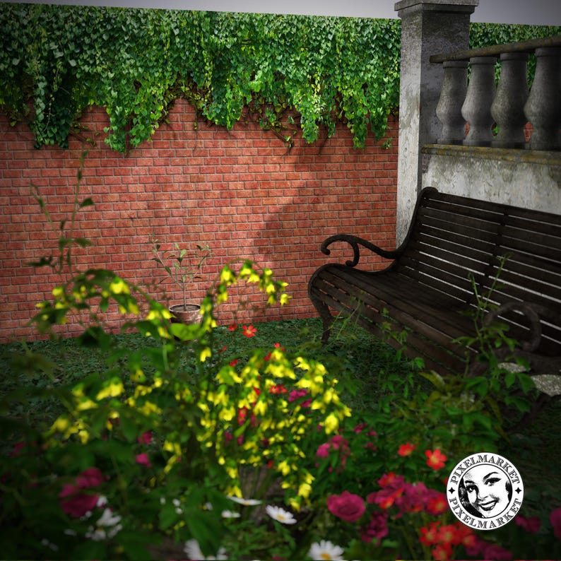 DIORAMA Miniature Garden Backdrop Printable BRICK WALL With Hanging Ivy ...