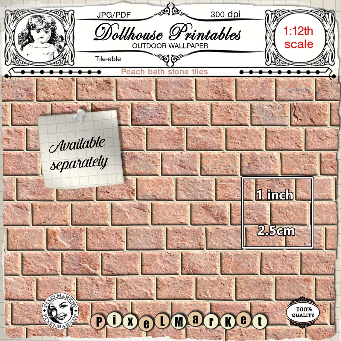 Dollhouse Printable Wallpaper Rustic BRICK Tiles Wallpaper | Etsy