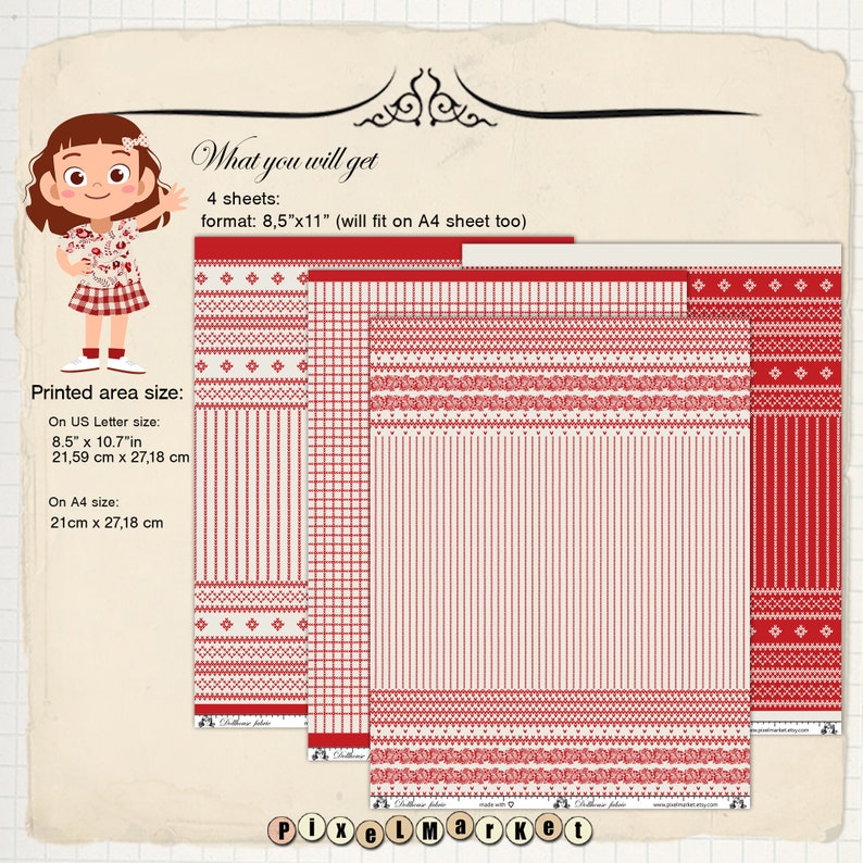 Miniature Traditional FOLK FABRIC Prints Printable Fabric Sheets ...
