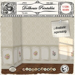 DOLLHOUSE FLOORING 1/12 Checkered Floor tiles and border French Manor marble floor Printable sheet download for Diorama Roombox Book nook image 10