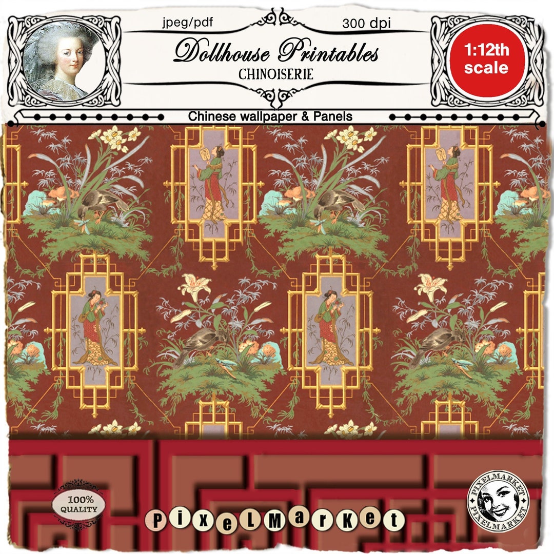 Dollhouse Printable Chinoiserie Wallpaper and Panels Chinese Wallpaper ...