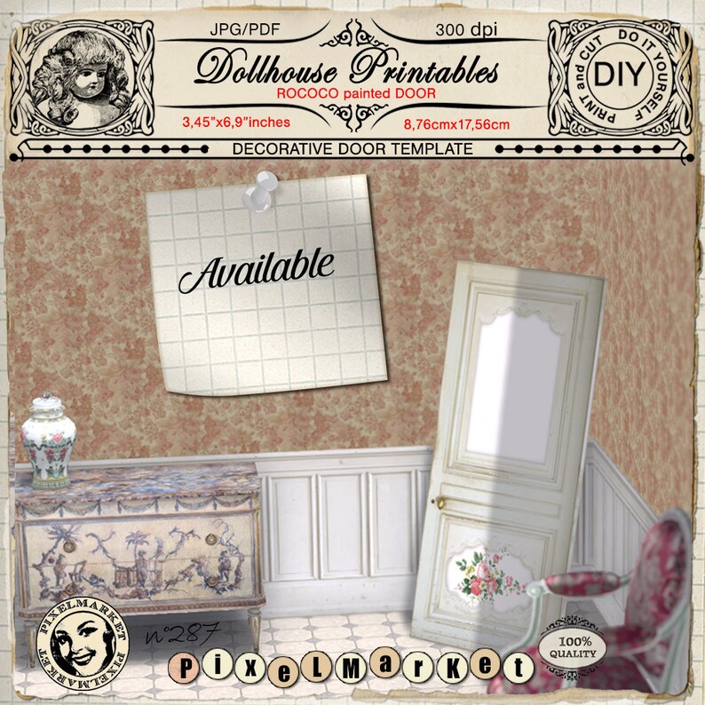 DOLLHOUSE Printable WALLPAPERS Set With WAINSCOTING Blue Etsy