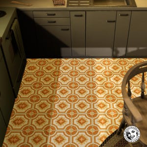 DOLLHOUSE Retro Linoleum 1/12 Printable 70's Kitchen Rusty Brown vinyl flooring Vintage floor tiles Instant download for dollhouse roombox image 7