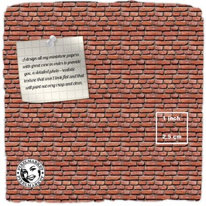 Dollhouse Printable Wallpaper 1/12 Miniature Red BRICK Tiles Wallpaper ...