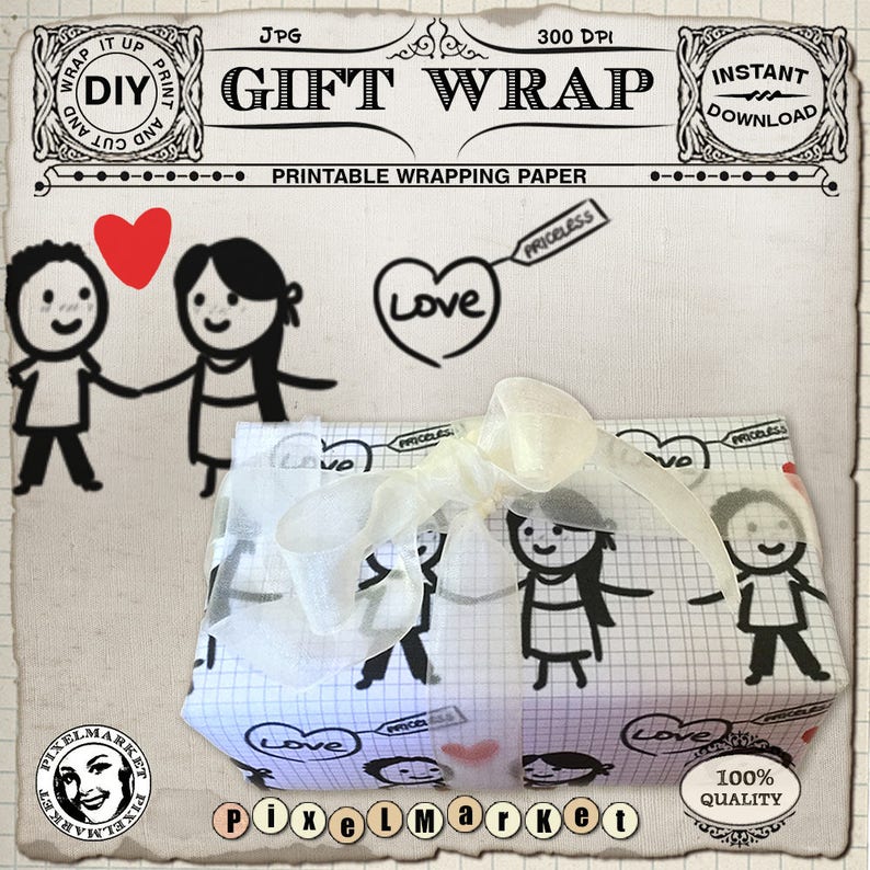 Printable Valentine WRAPPING Paper Digital Gift Wrap Love Etsy
