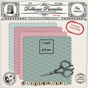 MINIATURE Chinoiserie FABRICS Printable sheets for 1/24th scale dollhouse diorama roombox Digital download Print at home fabric image 10