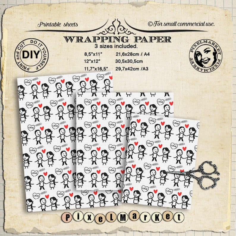 Printable Valentine WRAPPING Paper Digital Gift Wrap Love Etsy