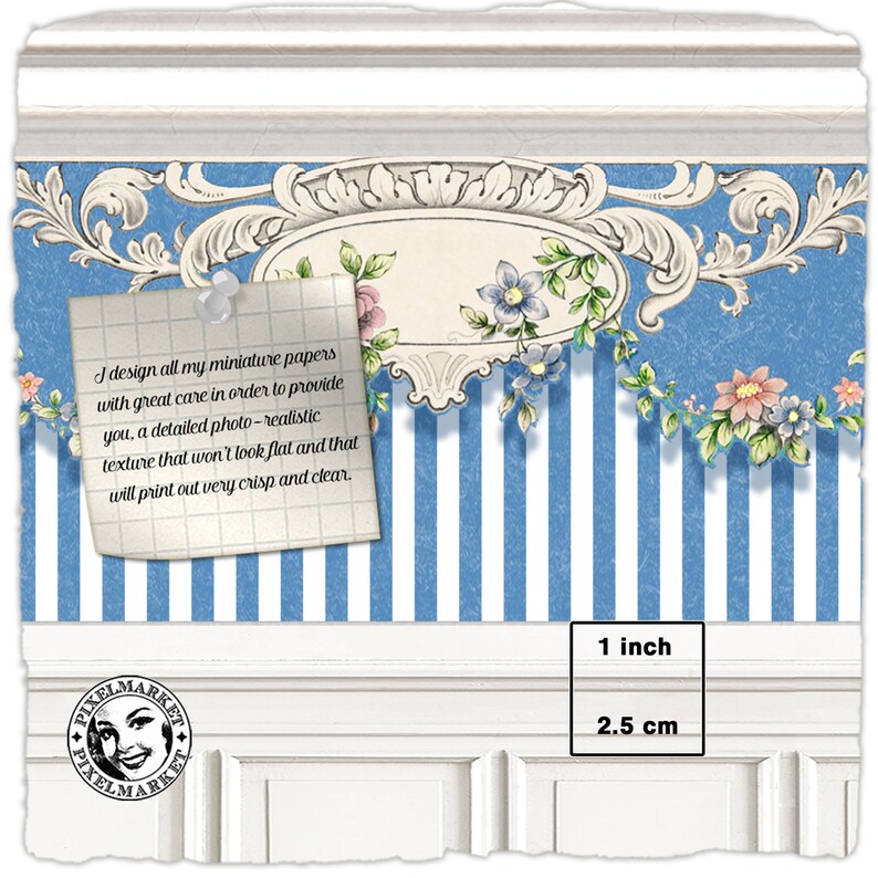 Printable Set of 2 Dollhouse WALLPAPERS W/ Floral BORDER & Etsy